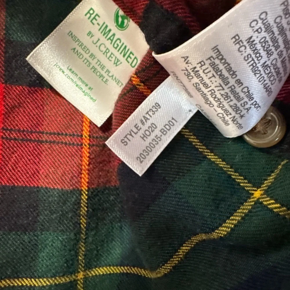 J. Crew Plaid Button Down Elbow Patches Cotton/Wool Flannel Holiday Large Slim
